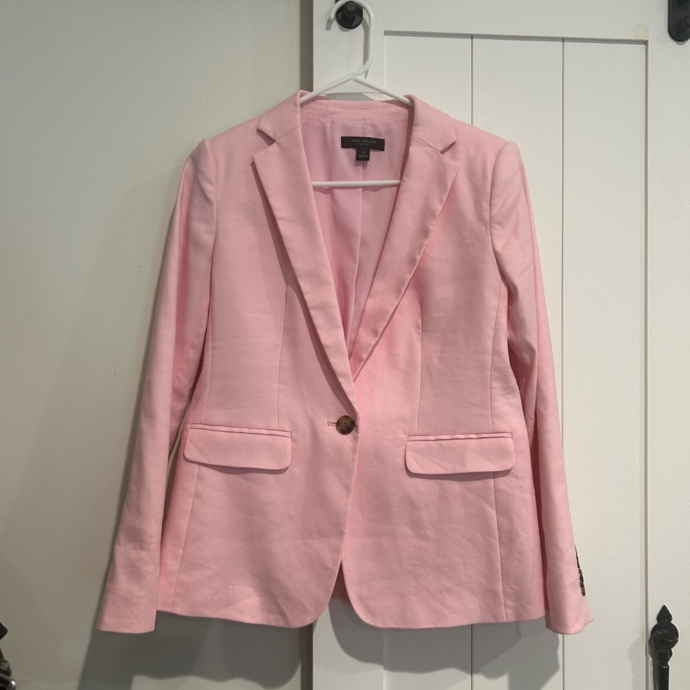 Ann Taylor Petite Pink Linen Skirt Suit